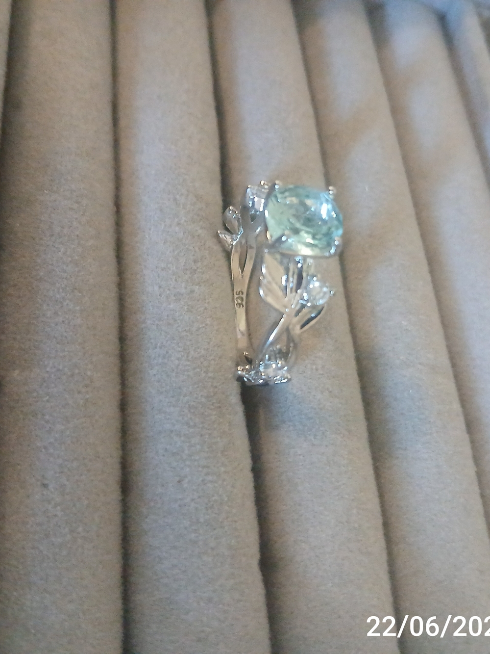 Sterling Silver Floral Ring with Light Green Center Stone - Picture 3 of 5